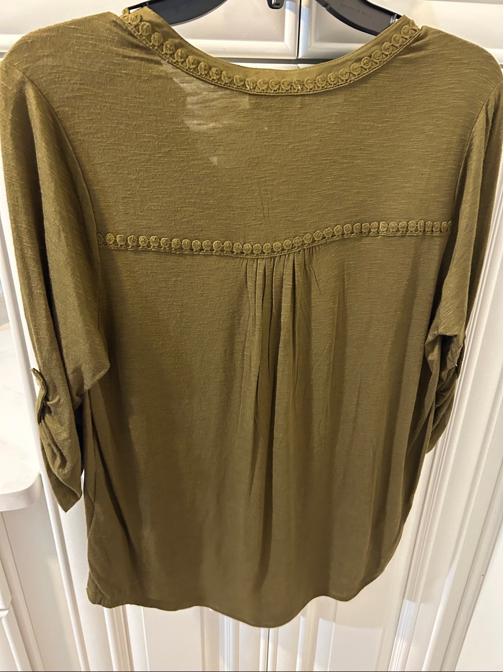 Democracy Olive Green Embroidered Button-Front Blouse - Picture 2 of 2